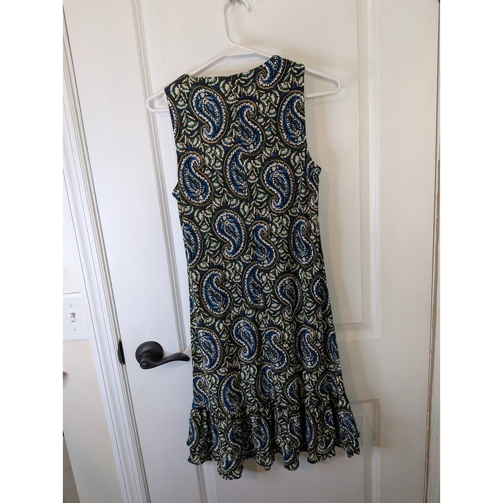 Tommy Hilfiger Womens Paisley Sleeveless‎ Ruffle Hem Shift Dress Blue Green - Picture 5 of 7